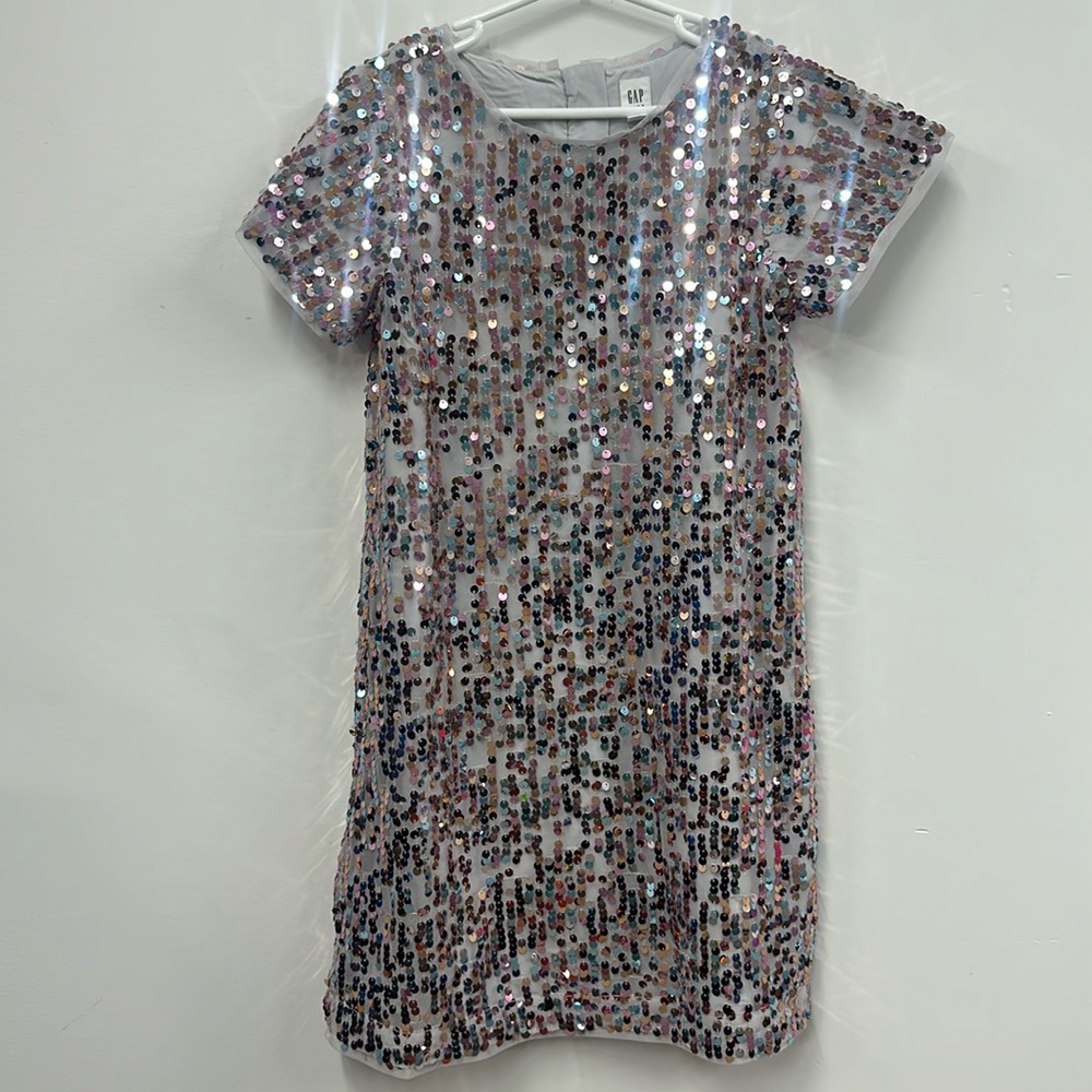 Gap kids multi color sequin short sleeve dress L